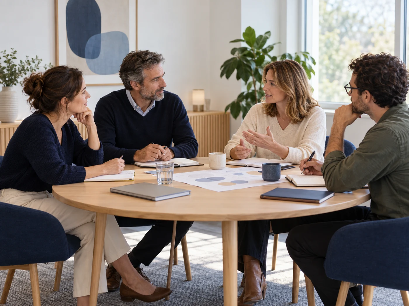 Institutional leaders and consultants assessing needs together